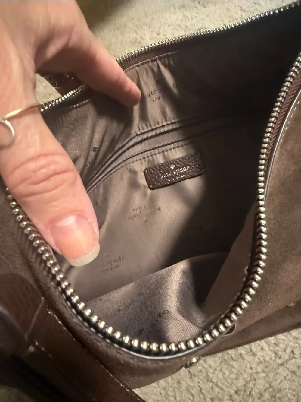 kate spade Brown Suede Shoulder Bag with Silver Hardware